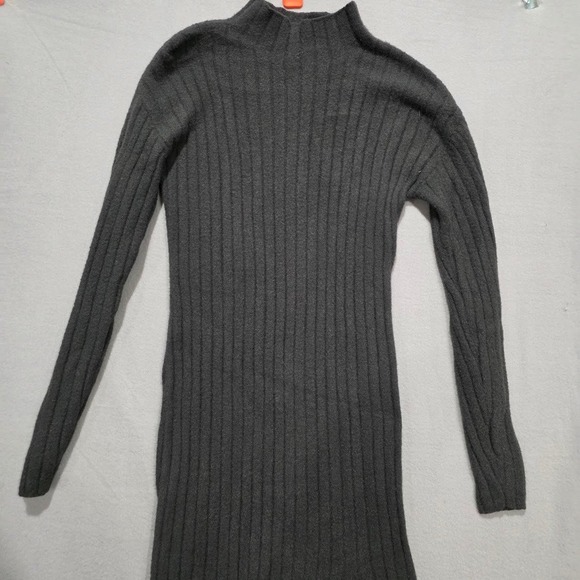 Aerie Ribbed Mock Neck Maxi Dress Charcoal Gray Long Sleeve Side Slit XS - Picture 2 of 9